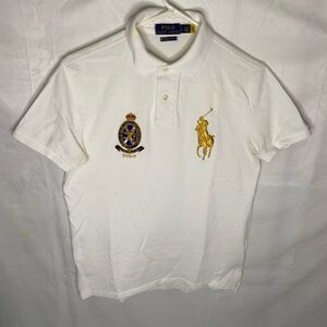 Polo Ralph Lauren Men's Custom Slim Fit Big Pony Crest Polo Shirt White/Gold